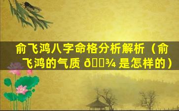 俞飞鸿八字命格分析解析（俞飞鸿的气质 🌾 是怎样的）